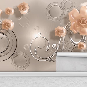 3D Rose Flower Wallpaper Mural, Elegant Beige Floral Wall Art, Luxury Modern Design, Romantic Bloom Wall Decor, Custom Wall Covering