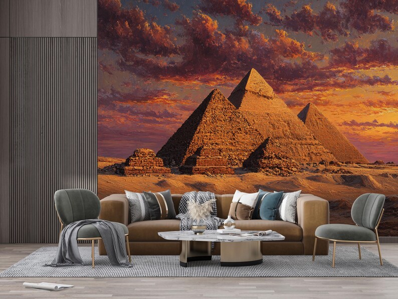Egyptian Pyramids Sunset Wallpaper Mural, Desert Landscape Wall Art ...