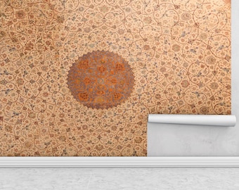 Oosterse tapijtpatroon muurschildering, traditionele mandala behang, Perzisch geïnspireerde kunst, Peel Stick poster, etnische boho kamer decor