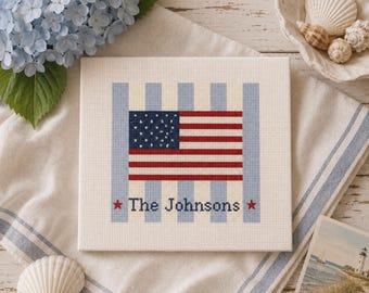 Kit de bordado de la bandera costera estadounidense / Lienzo impreso o pintado a mano para principiantes