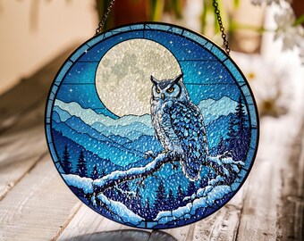 シロフクロウ：ステンドグラス風クリスマスオーナメント - 本物の