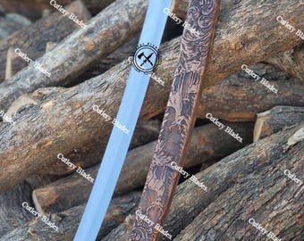 Handmade Engraved Wooden Sword with Carved Wood Scabbard – Custom Collector Sword – Groomsmen Gift, Anniversary Gift for Him