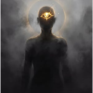 May include: An artistic illustration of a person with a glowing eye on their forehead, surrounded by a golden halo. The image is set against a dark, smoky background, with the text "TRUST YOUR INTUITION" at the bottom.
