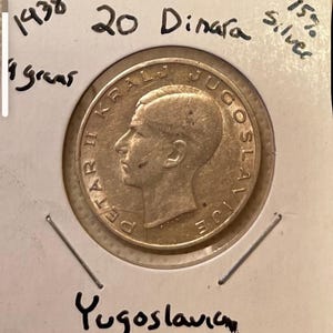 1938 Yugoslavia 20 Dinara Coin - XF+ Condition - Rare Historical Collectible