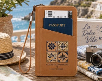 Travel Passport Holder Wallet,Mediterranean Tile Passport Cover,Leather Passport Wallet,Vacation Travel Organizer, Passport Holder for Women