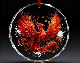 Phoenix Crystal Ornament-Window Flame Phoenix-Mythical Bird Glass Decor-Rising Phoenix Gift-Fire Spirit Hanging Art-Spiritual Rebirth Gift
