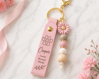 Personalized Pet Memorial Keychain, Custom Pet Name Beaded Keychain,Dog Memorial Gift,Pet Loss Sympathy Gift, Paw Print Keychain for Dog Mom