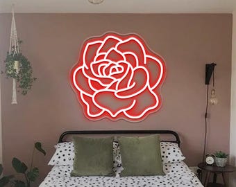 赤いバラの花のLEDサイン、バラの花のネオンサイン装飾、お母さんへの