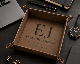Personalized Leather Valet Tray for Men, Custom Monogram Catchall Tray, Engraved Desk Organizer, Groomsmen Gift, Father's Day Gift
