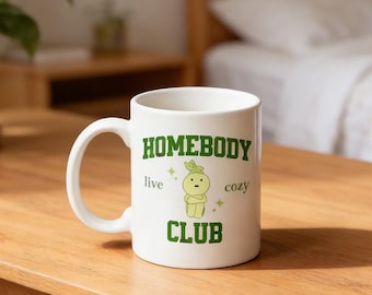 Cute Smiski Mup,Homebody Club Mug,Smiski Gift Green Guy Graphic  Mug,Bookish Tea Mug Cozy Gift For Introvert Kawaii Mug,Custom Coffee Mug