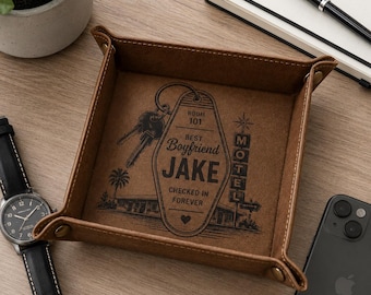 Personalized Motel Key Tag Valet Tray, Custom Boyfriend Gift, Best Boyfriend Ever Catchall Tray, Anniversary Gift for Him,Leather Valet Tray