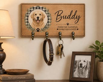 Personalized Pet Memorial Key Holder, Custom Dog Photo Wooden Key Rack, Pet Loss Sympathy Gift, Personalized Dog Memorial Gift