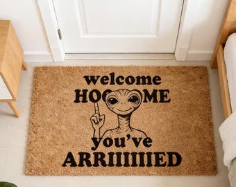 E.T. Zurück zu Hause Fußmatte-Welcome Home Film inspirierte Matte-Retro 80er Jahre Sci-Fi Decor-Lustige Alien Willkommen Matte, Housewarming Geschenk für Filmliebhaber