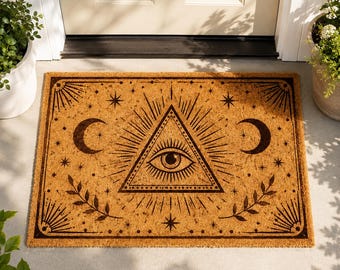 Celestial Evil Eye Doormat, Mystical Moon and Stars Welcome Mat, Witchy Front Door Decor, Boho Entryway Mat, Spiritual Housewarming Gift