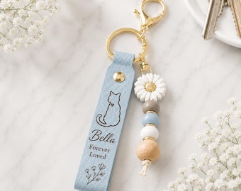 Personalized Cat Memorial Keychain,Custom Pet Name Beaded Keychain, Cat Loss Sympathy Gift, Forever Loved Pet Memorial,Mom Remembrance Gift
