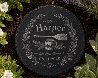 Personalized Lake Days Memorial Stone, Rustic Paddle Camp Mug Garden Decor, Floral Wreath Remembrance Gift, Memorial Plaque, Memorial Stone