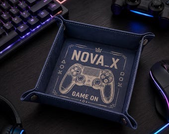 Personalized Gamer Valet Tray, Custom Gaming Catchall Tray, Gamer Gift for Him, Video Game Controller Leather Tray, Gaming Room Decor