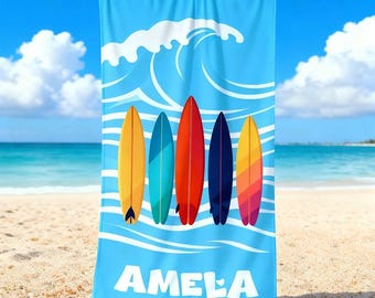 Personalized Flamingo Towel,Tropical Vibes,Cute Beach Towel,Custom Name Towel,Surfer Name Towel Gifts,Custom Towel Gifts for Surf Lovers