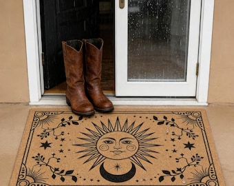 Celestial Sun and Moon Doormat - Witchy Home Decor - Moon Phases Welcome Mat - Gothic Front Door Mat - Mystical Entryway Rug - Wiccan Gift