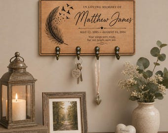Personalized Memorial Key Holder, Custom In Loving Memory Key Rack, Sympathy Gift for Loss of Loved One, Memorial Wooden Key Holder