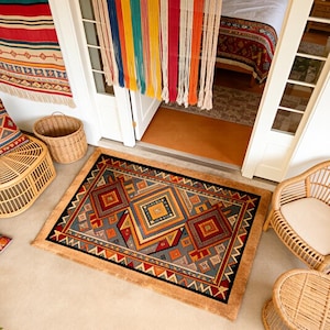 Boho deurmat, vloermat met boho-stampatroon, deurmatten in Afrikaanse stijl, deurmat vloerkleed, voordeurmat, welkomstmat, housewarmingmat,