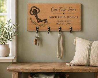 Personalized First Home Key Holder, Custom New Home Gift, Housewarming Gift for Couple, Closing Day Gift, Realtor Closing Gift