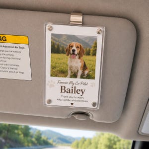 Personalized Pet Photo Car Visor Clip, Custom Dog Memorial Gift, Forever My Co-Pilot Car Charm, Pet Loss Remembrance Gift, Dog Lover Photo