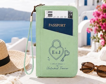 Personalized Couple Passport Holder, Custom Travel Wallet for Couples, Anniversary Gift, Wedding Gift for Couple, Honeymoon Passport Cover