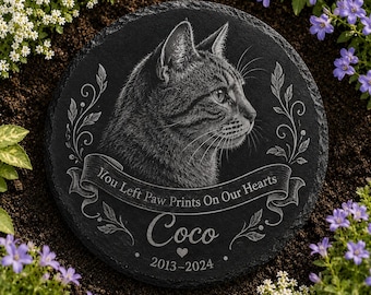 Personalized Cat Memorial Stone, Custom Pet Grave Marker with Photo, Cat Loss Sympathy Gift, Pet Memorial Garden Plaque, Remembrance Gift