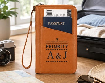 Personalized Initial Passport Holder, Custom Couples Travel Wallet, Frequent Flyer Passport Cover, Zipper Travel Organizer
