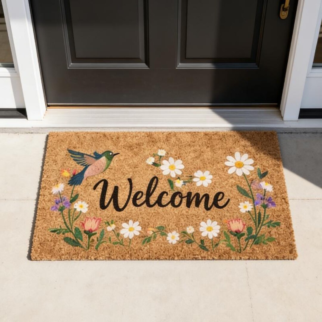 Hummingbird Welcome Mat Hummingbird Welcome Mat,floral Front Door Decor, Spring Porch Rug ...