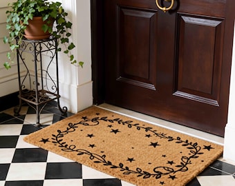 Greenery Doormat,Floral Doormat, New Home Gift, Boho Door Mat, Housewarming Gift, Floral Welcome Mat, Floral Front Porch Decor,Outdoor Mat
