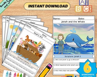 Bible Story Printables for Kids | Sunday School Worksheets | Christian Lesson Bundle | Homeschool Bible Activities PDF