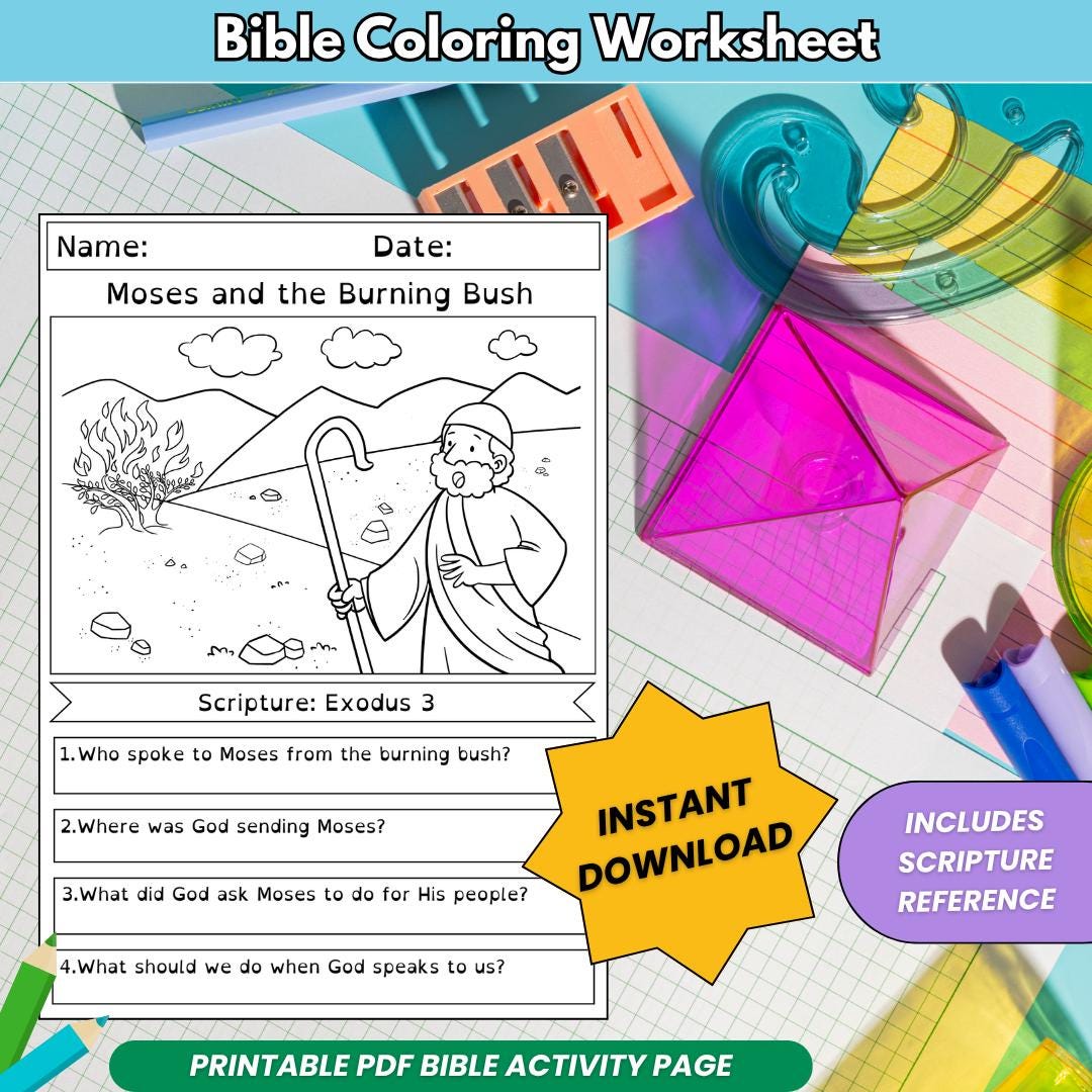 Moses and the Burning Bush Coloring Page Printable, Bible Story ...