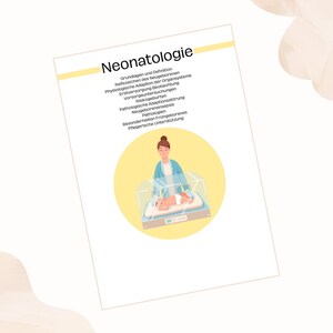 Könnte beinhalten: Ein Buch mit dem Titel "Neonatologie" mit einem gelben Banner. Das Cover zeigt eine Illustration eines medizinischen Fachpersonals, das sich um ein Neugeborenes in einem Inkubator kümmert. Titel und Kapitel sind auf Deutsch.