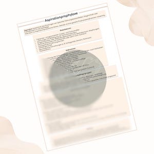 May include: A white document with the title "Aspirationprophylaxe" and German text. The document lists risk factors and measures. The background is a light peach color with abstract shapes.