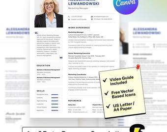 Minimalist Resume Template with Cover Letter: ATS Friendly, Modern CV (Canva Editable, Digital Download)