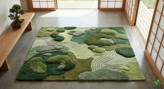 Hand-Tufted Moss Rug – 3D Green Landscape Carpet, New Zealand Wool