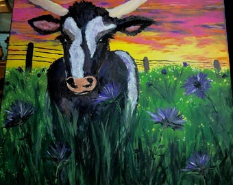 Morado (Purple in Spanish) - young bull in a purple field!