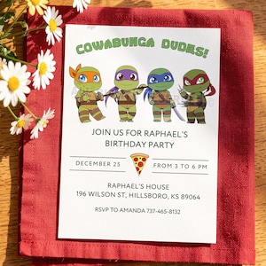 Cute TMNT Birthday Invitation, Chibi Ninja Turtles Party Invite, Boys Superhero Pizza Party, Editable Canva Template