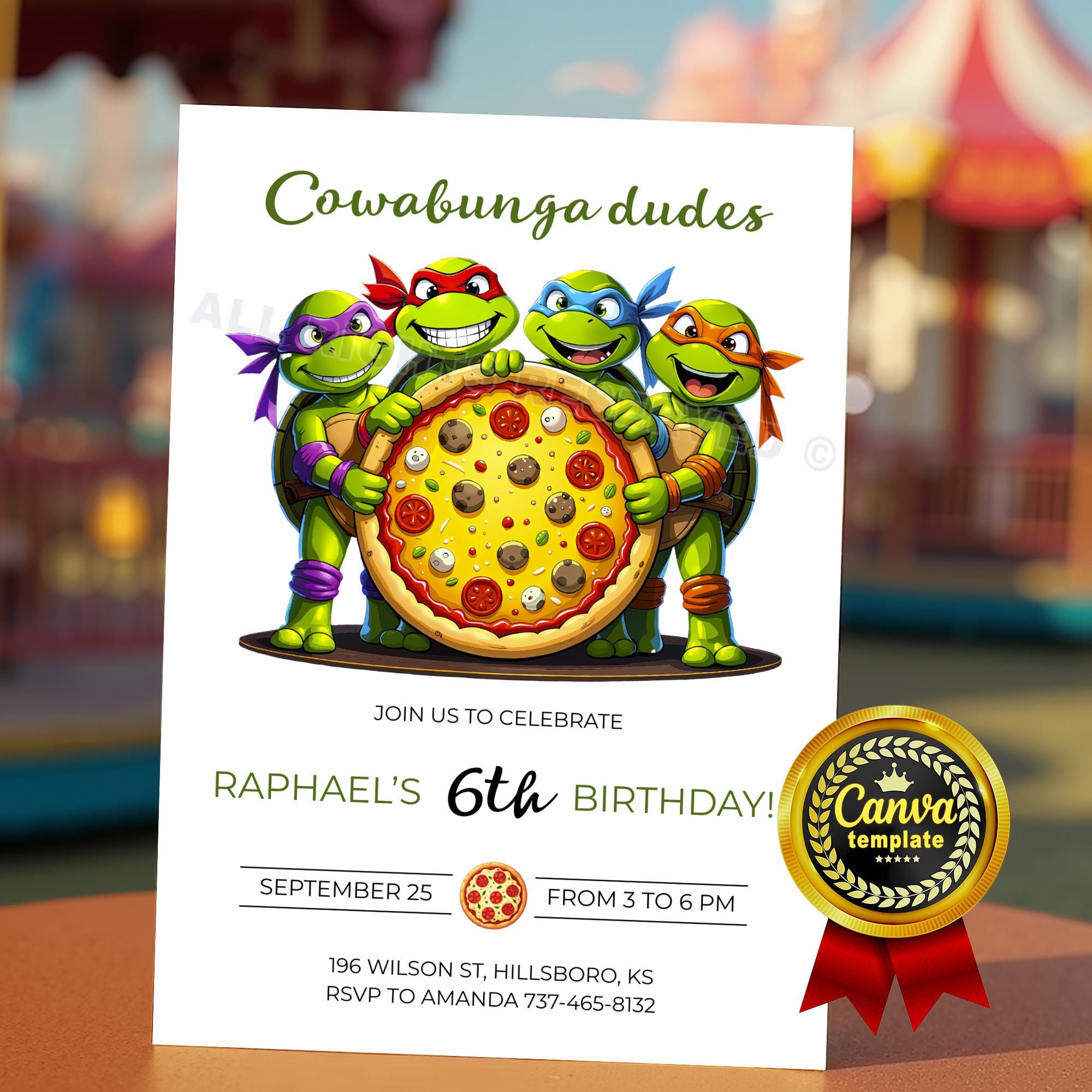 Ninja Turtles Birthday Invitation – Minimalist Editable Canva