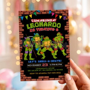 Ninja Turtle Birthday Invitation, TMNT Party Invite, Shell-a-brate Cowabunga Birthday Evite, Editable Canva Template