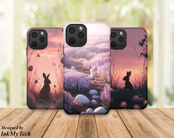Easter Bunny Phone Case, Spring Sunset Bunny Phone Case, Lavender Field Rabbit Phone Cover, Pastel Easter Egg Phone Case, Gift for Her