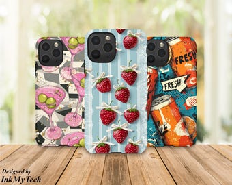 Aesthetic Soft Phone Case | Pink Cocktail Strawberry Fresh Soda Cover | Cute Colorful Kawaii Case | Fun Gift for Her | iPhone Samsung Case