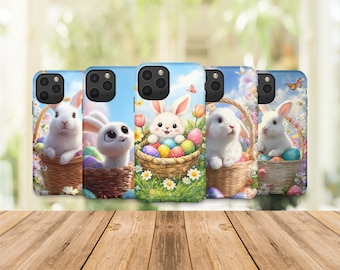Easter Bunny Phone Case, Cute Easter Basket iPhone Case, Pastel Spring Rabbit Cover