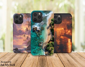 Tropical Beach Soft Phone Case | Ocean Aerial View Sunset Coastal Night Cover | Travel Aesthetic | Gift for Her | iPhone Samsung Case