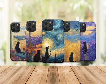 Van Gogh Style Cat Phone Case, Artistic Cat Phone Case, Starry Night Inspired Cat Cover, Aesthetic Cat Lover Gift, Colorful Art Phone Case