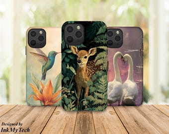 Cute Nature Animal Soft Phone Case | Baby Deer Hummingbird Swan Vintage Cover | Cottagecore Aesthetic | Gift for Her | iPhone Samsung Case