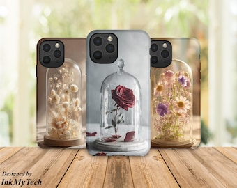 Rose Phone Case, Aesthetic Floral Phone Case, Glass Dome Flower Phone Cover, Elegant Vintage Flower Case, Romantic Gift for Her Design
