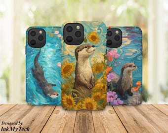 Otter Phone Case, Artistic Animal Phone Case, Aesthetic Floral Phone Cover, Cute Otter Design, Nature Inspired Case, Unique Gift for Her